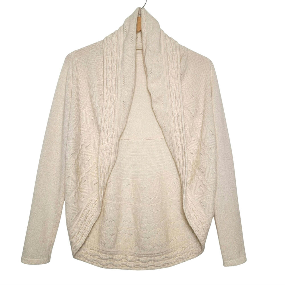 100% Cashmere Mixed Knit Cardigan Shawl Collar Cocoon Sweater Cream S/M